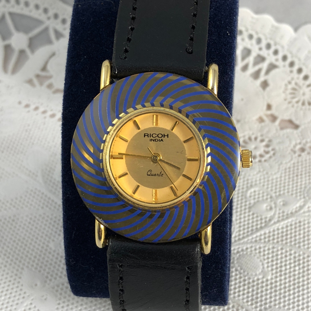 Ricoh India Quartz Luxury Watch Golden Blue Swirl